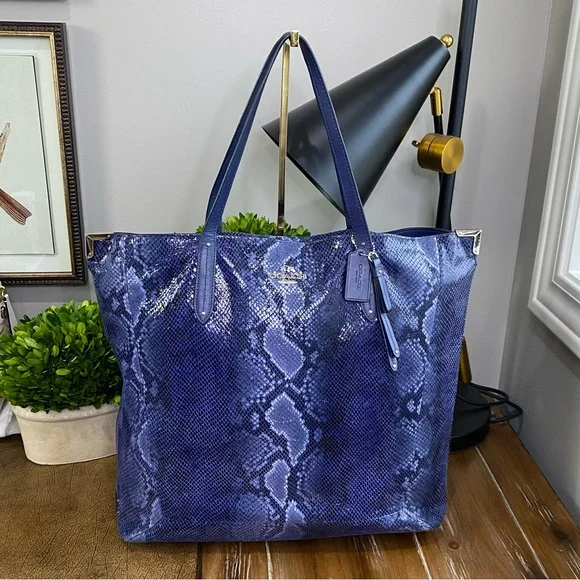 Coach XL Josie Blue Glass Python-Print Leather Tote - Picture 10 of 15